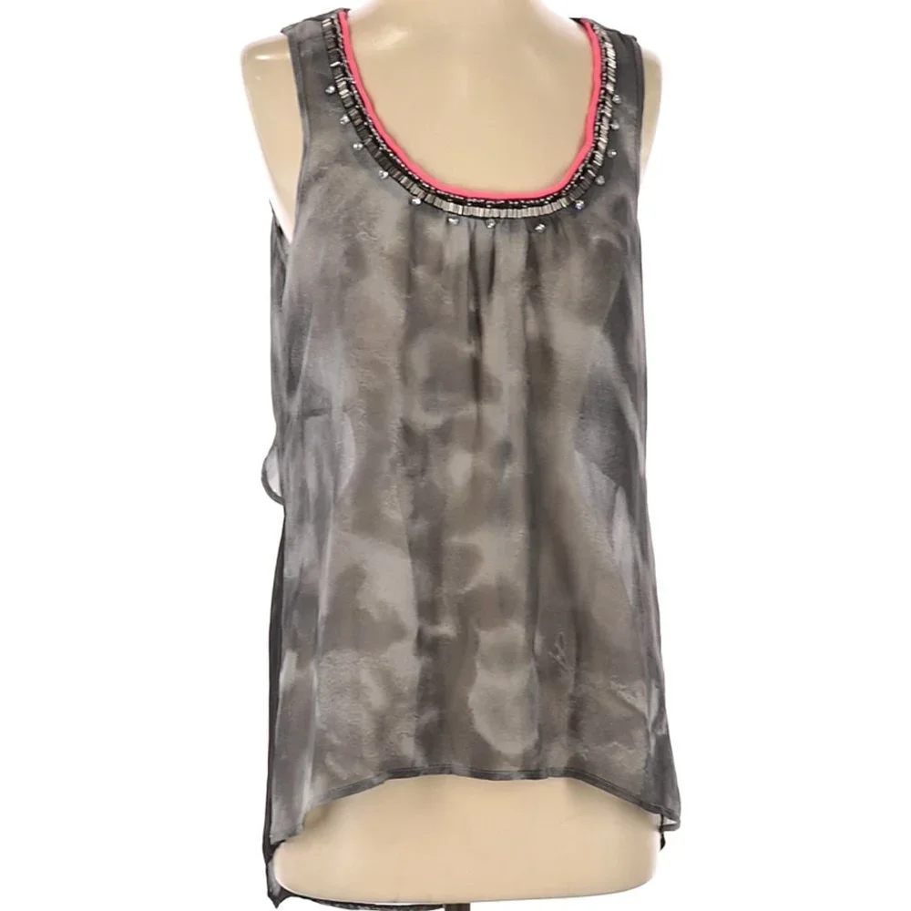 Maurices Studio Y Sheer Tank Gray Black Pink Rhinestone Medium - Picture 8 of 10